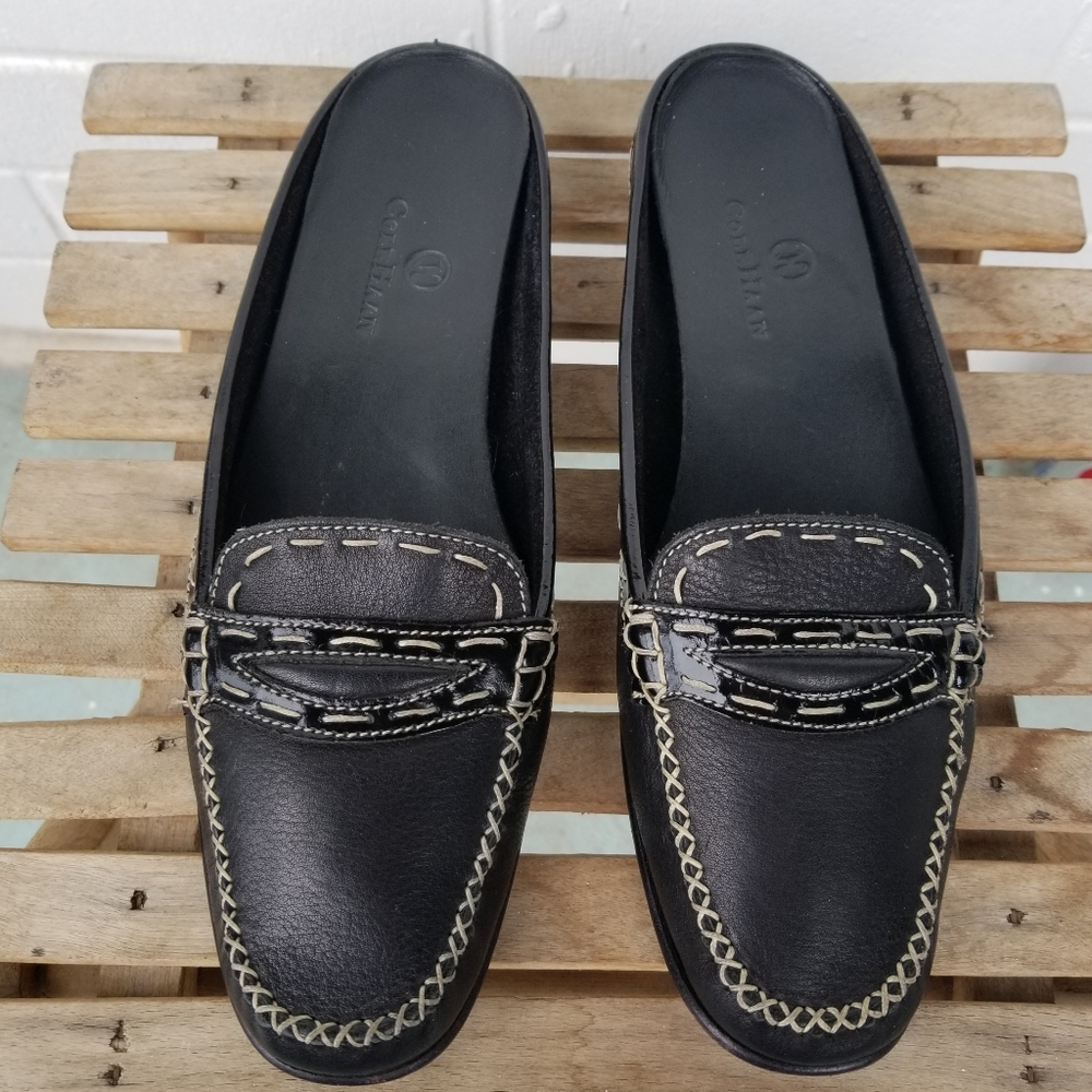 EUC  100% BLACK LEATHER  MULES BY COLE HAAN ~ SIZE 6